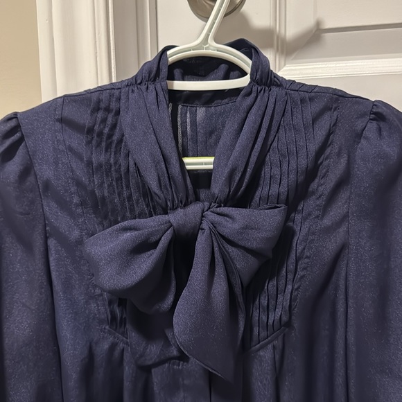 Navy Blouse with Front tie - Picture 2 of 3